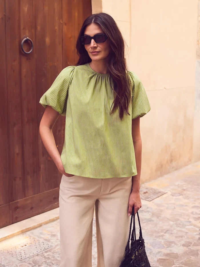 Green Stripe Bow Back Top