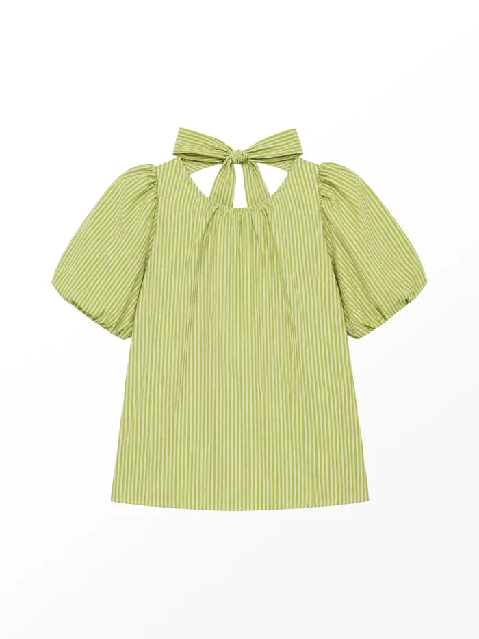 Green Stripe Bow Back Top