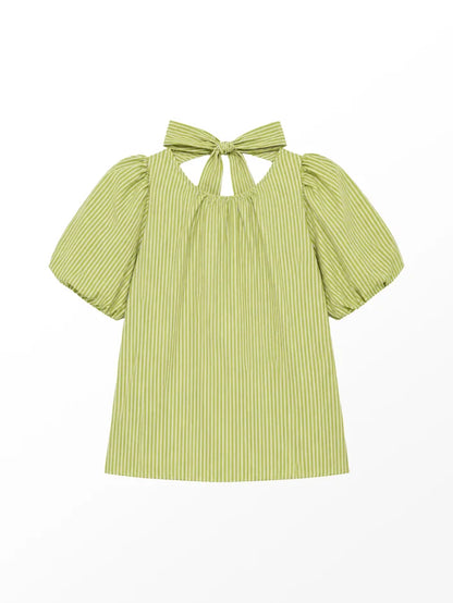 Green Stripe Bow Back Top