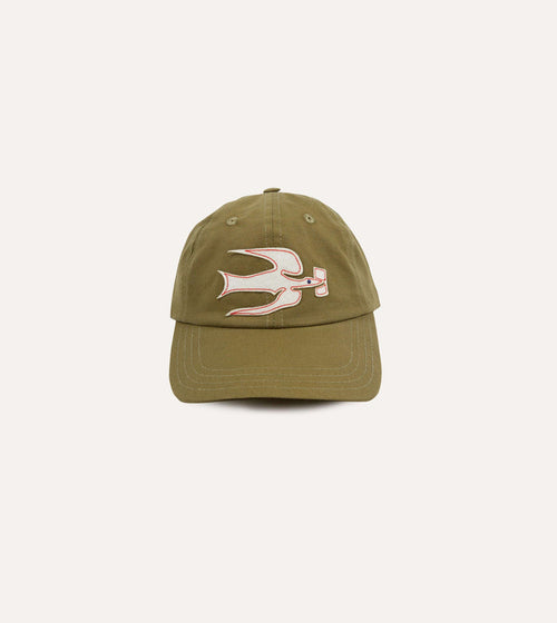 Green Pigeon AppliquÃ© Emblem Cotton-Linen Baseball Cap