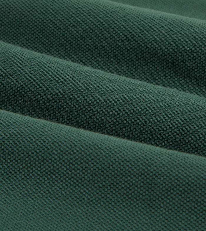 Green Pique Cotton Long-Sleeve Polo Shirt