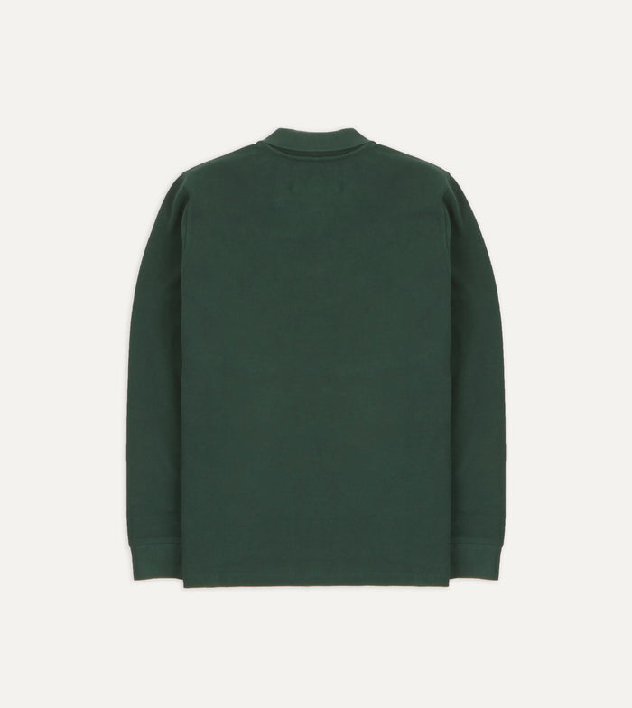 Green Pique Cotton Long-Sleeve Polo Shirt