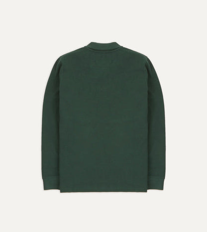 Green Pique Cotton Long-Sleeve Polo Shirt