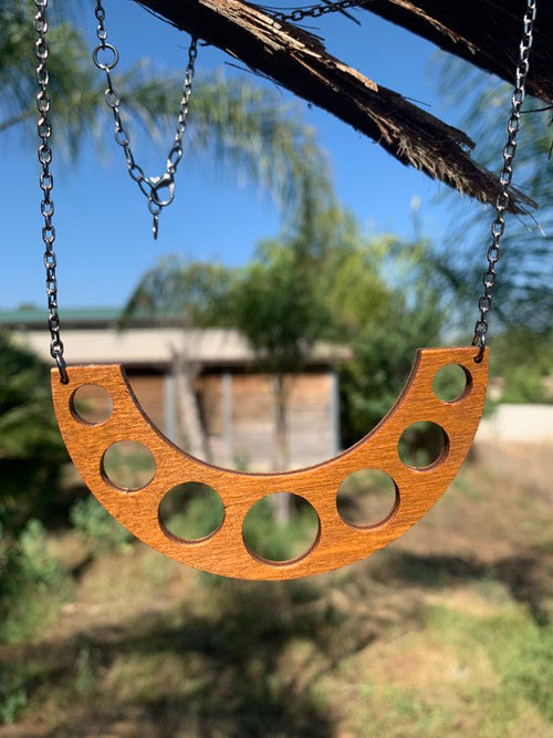 Hanging circles half circle pendant necklace, laser-cut and made in USA