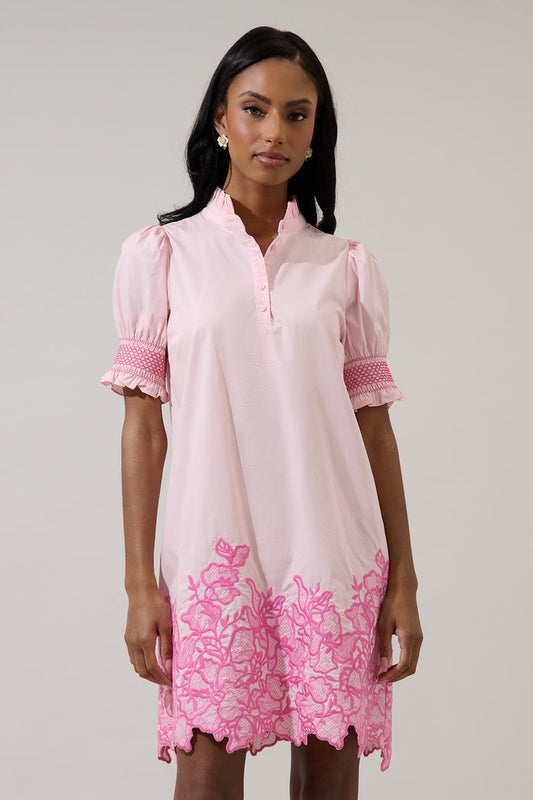 Hansie Embroidered Shift Mini Dress