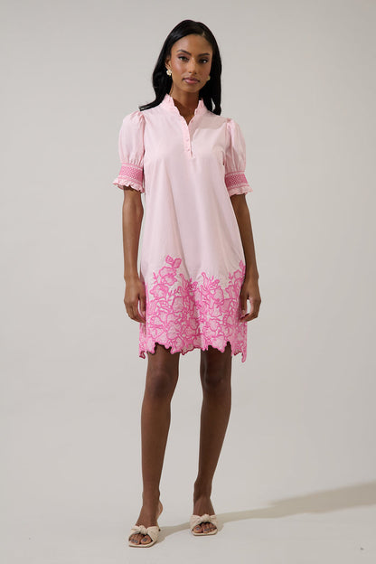 Hansie Embroidered Shift Mini Dress