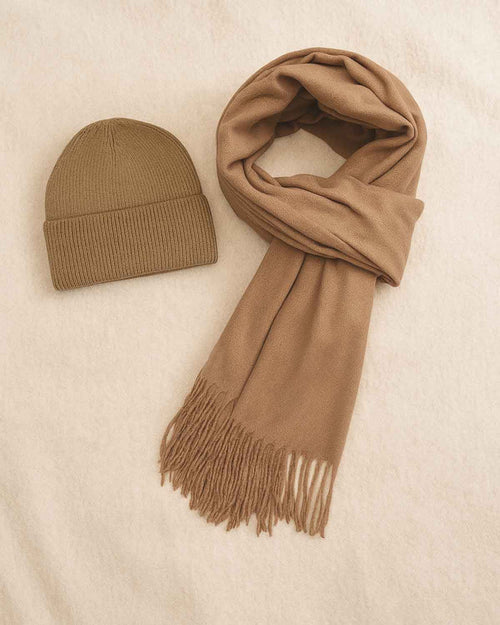 Hat & Oversized Scarf Set - Beige - The Classic Boutique