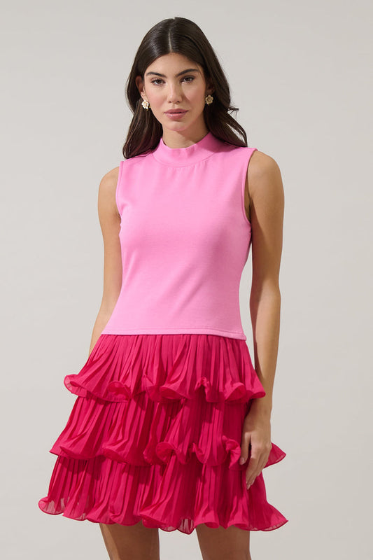 Haydri Color Block Pleated Mini Dress