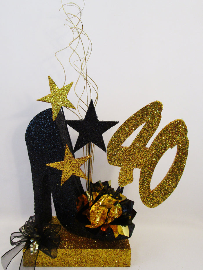 Black high heel shoe centerpiece - Designs by Ginny