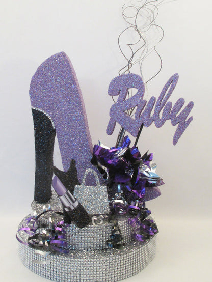 High Heel Shoe with Rhinestone Base, Lipstick, Dress and Purse Cutout