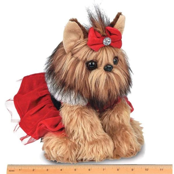 Holiday Plush Stuffed Yorkshire Terrier Dog Yuletide Yorkie Measuring Horizontally