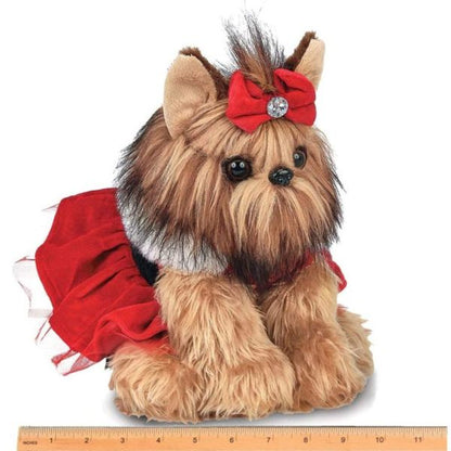 Holiday Plush Stuffed Yorkshire Terrier Dog Yuletide Yorkie Measuring Horizontally