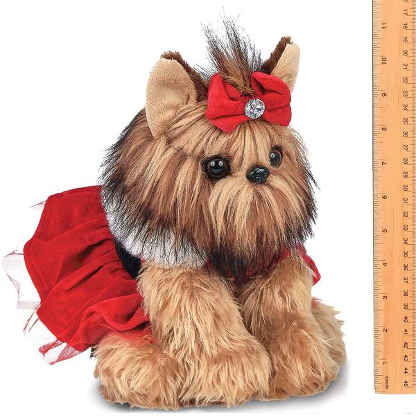Holiday Plush Stuffed Yorkshire Terrier Dog Yuletide Yorkie Measuring Vertically