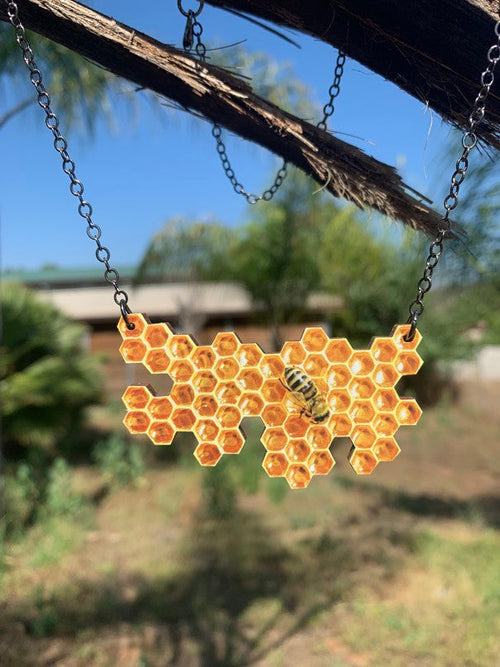 Honeycomb hexagon pendant necklace, laser-cut and made in USA