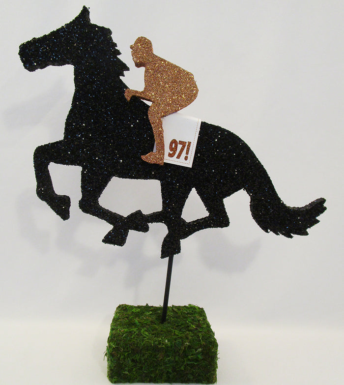 Horse and jockey on moss base - Designs by Ginny