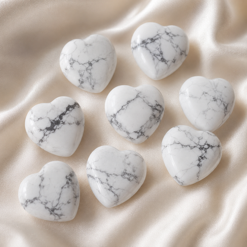 Howlite Heart Crystal, Puffy Mini 1 Inch Pocket Crystal Heart