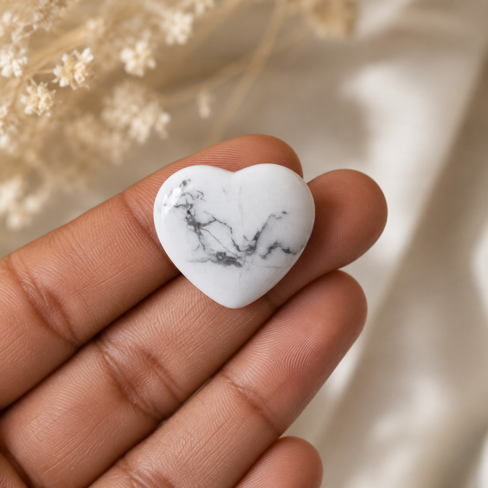 Howlite Heart Crystal, Puffy Mini 1 Inch Pocket Crystal Heart