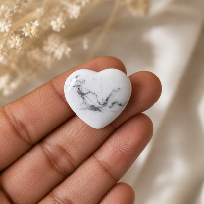 Howlite Heart Crystal, Puffy Mini 1 Inch Pocket Crystal Heart