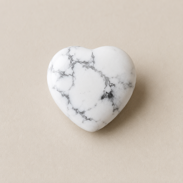 Howlite Heart Crystal, Puffy Mini 1 Inch Pocket Crystal Heart