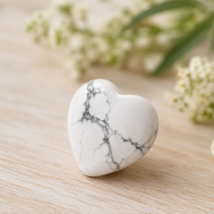 Howlite Heart Crystal, Puffy Mini 1 Inch Pocket Crystal Heart