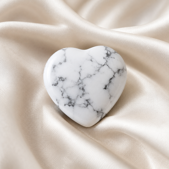 Howlite Heart Crystal, Puffy Mini 1 Inch Pocket Crystal Heart