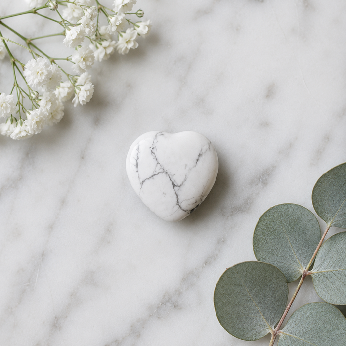 Howlite Heart Crystal, Puffy Mini 1 Inch Pocket Crystal Heart