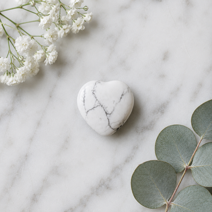 Howlite Heart Crystal, Puffy Mini 1 Inch Pocket Crystal Heart