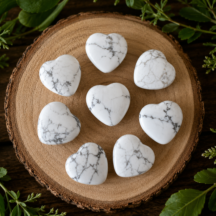 Howlite Heart Crystal, Puffy Mini 1 Inch Pocket Crystal Heart