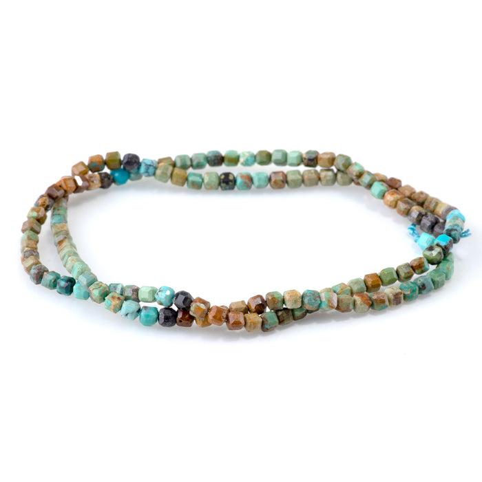This is a Dakota Stones 3mm Hubei Turquoise Banded Gemstone strand with table-cut cube beads in 15-16 inch strand.
