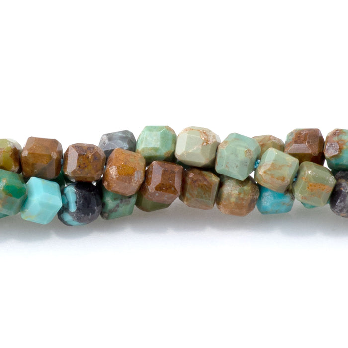 This is a Dakota Stones 3mm Hubei Turquoise Banded Gemstone strand with table-cut cube beads in 15-16 inch strand.