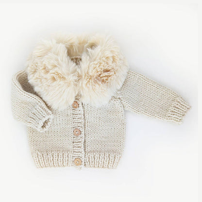 Huggalugs Fur Collar Cardigan in Natural