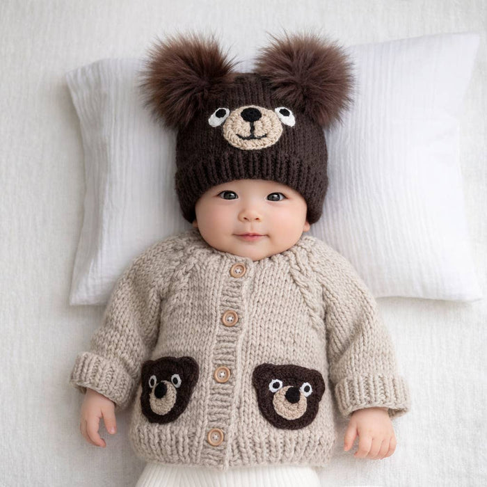 Huggalugs Knit Beanie in Brown Bear