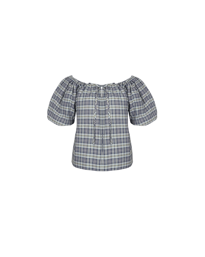 HYDRA OFF SHOULDER BLOUSE NAVY YELLOW TARTAN