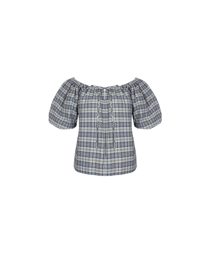 HYDRA OFF SHOULDER BLOUSE NAVY YELLOW TARTAN