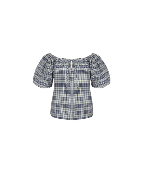 HYDRA OFF SHOULDER BLOUSE NAVY YELLOW TARTAN