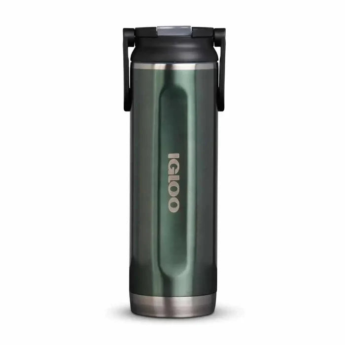 Igloo Flip ‘n’ Sip Insulated Tumbler 591ml size in spruce green colour shown from the front on a white background