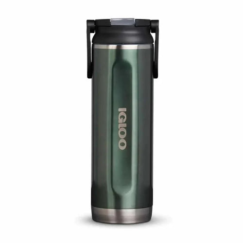 Igloo Flip ‘n’ Sip Insulated Tumbler 591ml size in spruce green colour shown from the front on a white background