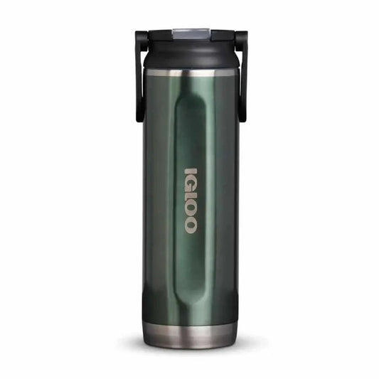Igloo Flip ‘n’ Sip Insulated Tumbler 591ml size in spruce green colour shown from the front on a white background