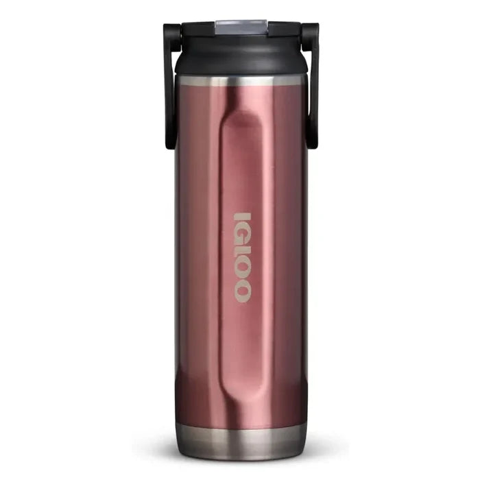 Igloo Flip ‘n’ Sip Insulated Tumbler 591ml size in flamingo pink colour shown from the front on a white background