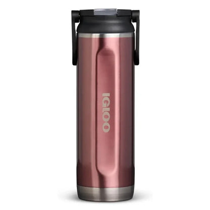 Igloo Flip ‘n’ Sip Insulated Tumbler 591ml size in flamingo pink colour shown from the front on a white background