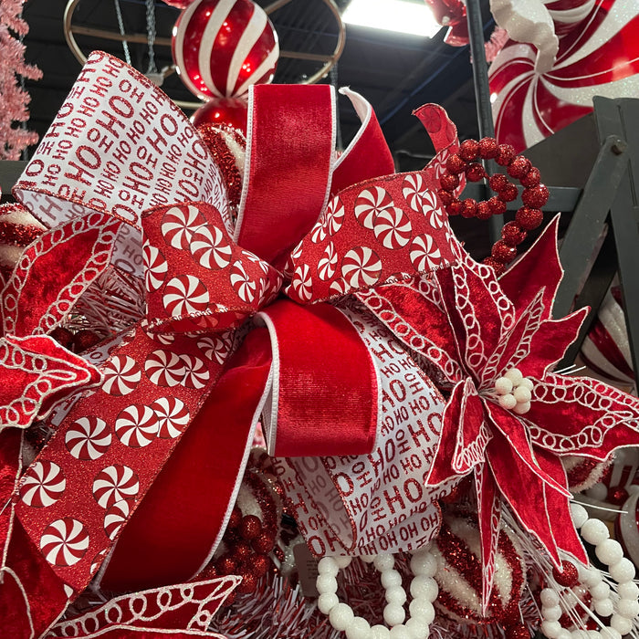 Red & White two-toned Velvet Ribbon, 2.5" X 10YD