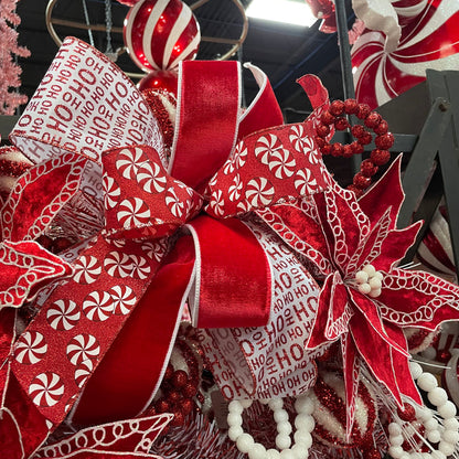 Red & White two-toned Velvet Ribbon, 2.5" X 10YD
