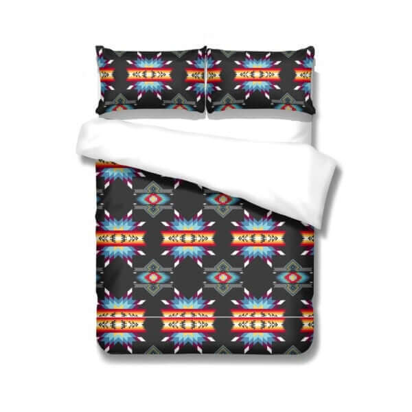 Indigenous Pattern Comforter Sets (Queen/King) showcasing vibrant colors and patterns in a stylish bedding arrangement.