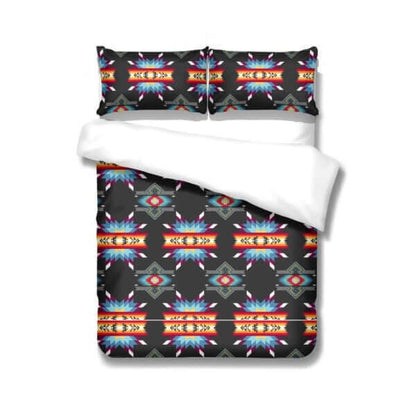 Indigenous Pattern Comforter Sets (Queen/King) showcasing vibrant colors and patterns in a stylish bedding arrangement.