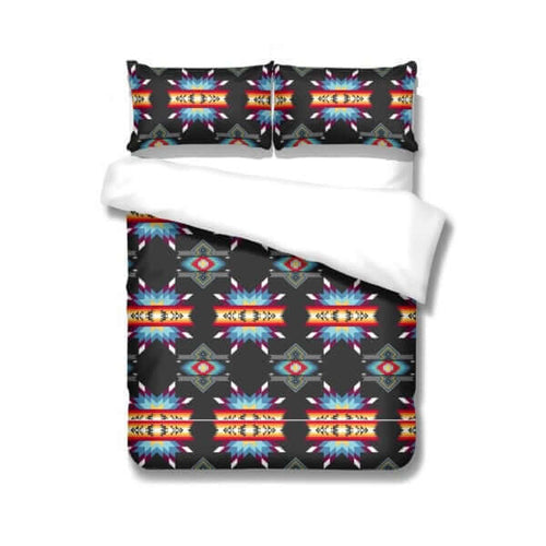Indigenous Pattern Comforter Sets (Queen/King) showcasing vibrant colors and patterns in a stylish bedding arrangement.