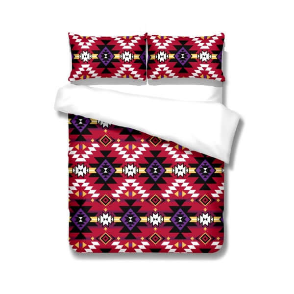 Indigenous Pattern Comforter Sets (Queen/King) featuring vibrant colors and geometric designs on a cozy bedding set.