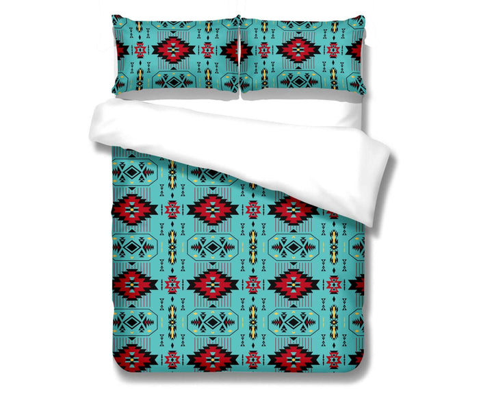 Indigenous Pattern Comforter Sets (Queen/King) featuring vibrant colors and unique designs for stylish bedroom decor.