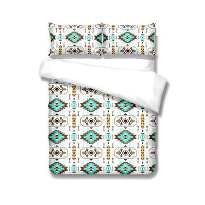 Indigenous Pattern Comforter Sets (Queen/King) featuring vibrant colors and intricate designs on a soft comforter and pillow shams.