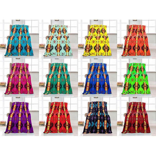 Indigenous Polar Fleece Throw Blanket in vibrant colors, showcasing indigenous designs and soft polar fleece material.