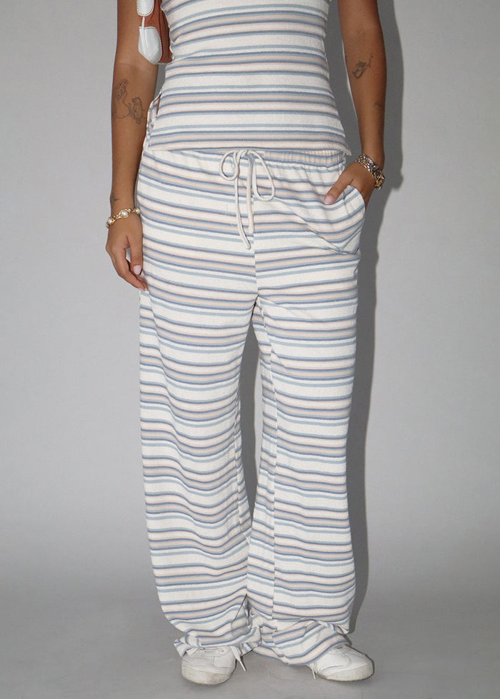 Inga Striped Wide Leg Pant - Beige & Blue